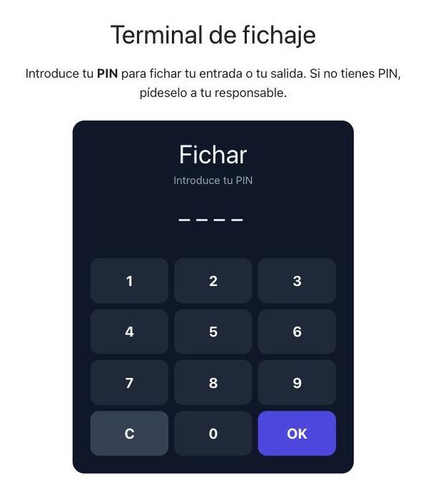 Terminal de fichaje con teclado PIN